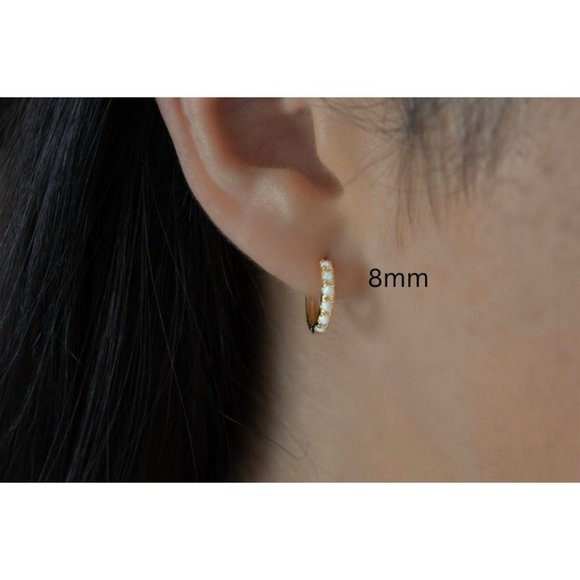 6mm Gold Vermeil Sterling Silver Opal Huggie Hoops, Opal Huggie Earrings - Picture 3 of 9